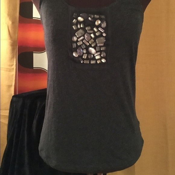 j Crew gray tank top with assorted jewels - Picture 2 of 5